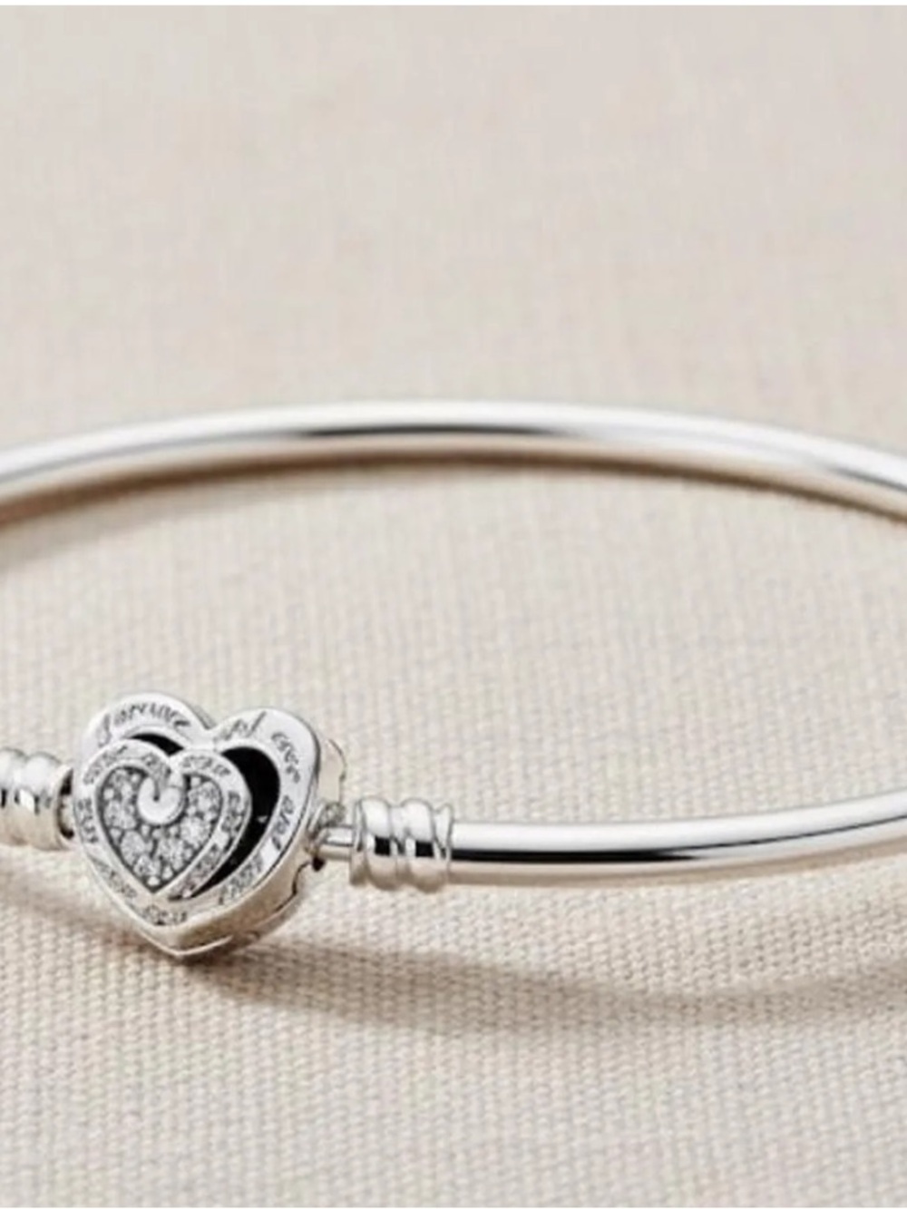 Pandora Style Silver Bangle Bracelet with Double...